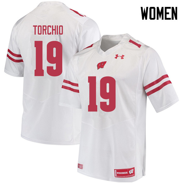 Wisconsin Badgers Women's #19 John Torchio NCAA Under Armour Authentic White College Stitched Football Jersey MC40V02OM